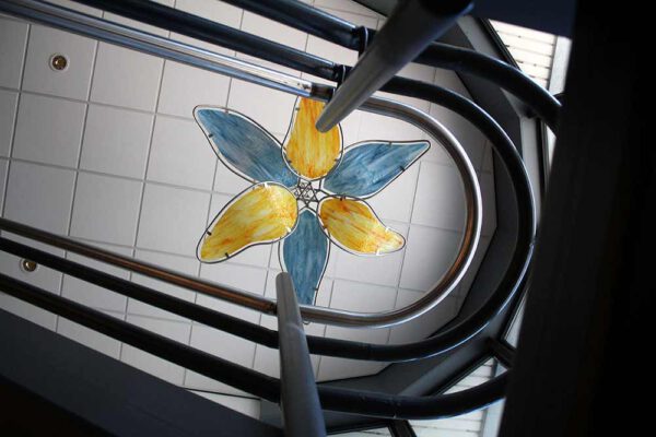 Stainless steel and Glass Art Ceiling colorful Flower IMG_9869