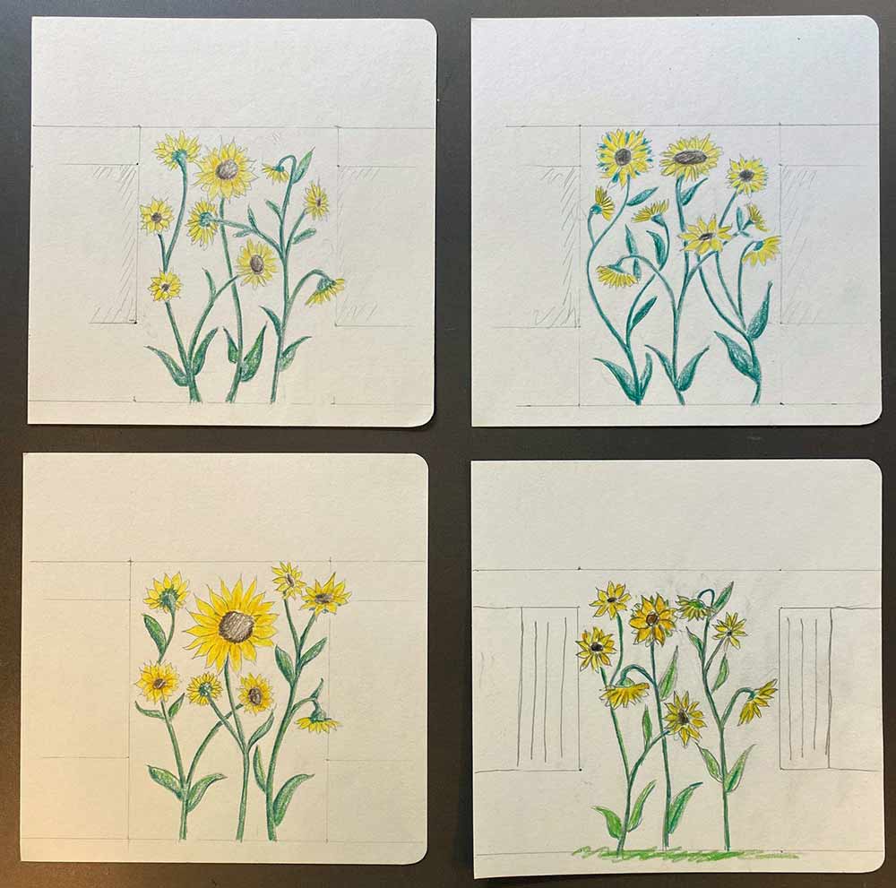 schetsen voor het monumentale-kunstwerk-zonnebloemen